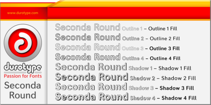 Beispiel einer Seconda Round Shadow 1-Schriftart